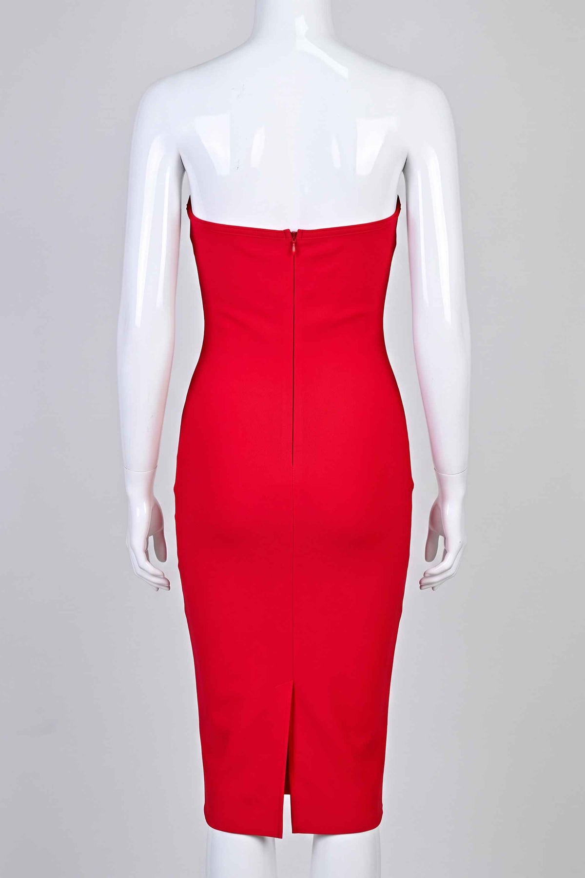 Woman wearing a figure flattering Miles Bodycon Midi Dress - Lipstick Red BODYCON COLLECTION