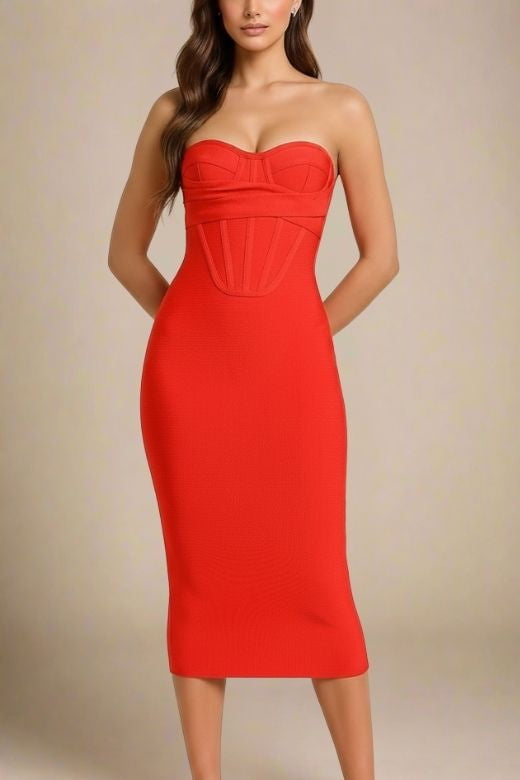 knee length dresses for ladies Chi Chi London V Neck Glitter Midi Dress in Red - Red - Size 6