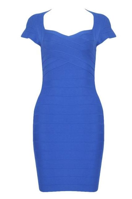 Woman wearing a figure flattering Miranda Bandage Mini Dress - Royal Blue Bodycon Collection
