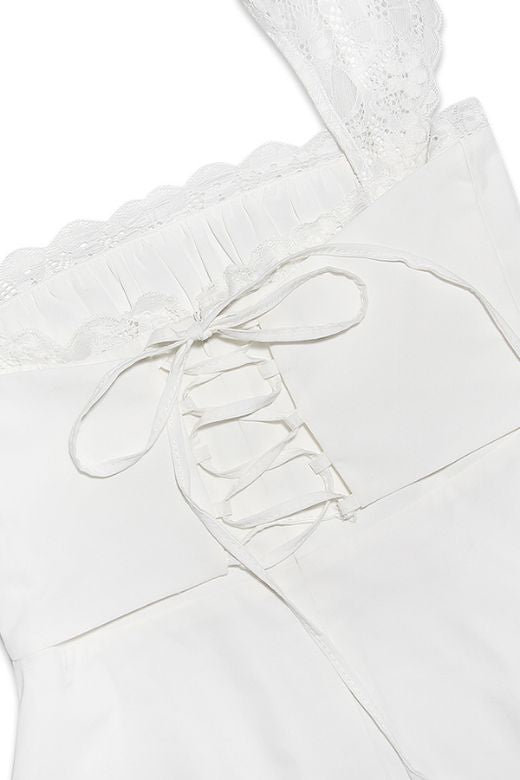 Woman wearing a figure flattering Nori Bodycon Mini Dress - Pearl White BODYCON COLLECTION