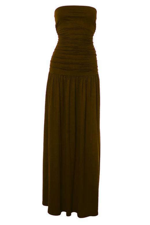 Woman wearing a figure flattering  North Bodycon Wrap Maxi Dress - Chocolate Brown BODYCON COLLECTION Pty Ltd