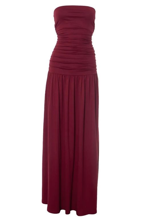 Woman wearing a figure flattering North Bodycon Wrap Maxi Dress - Red Wine BODYCON COLLECTION Pty Ltd