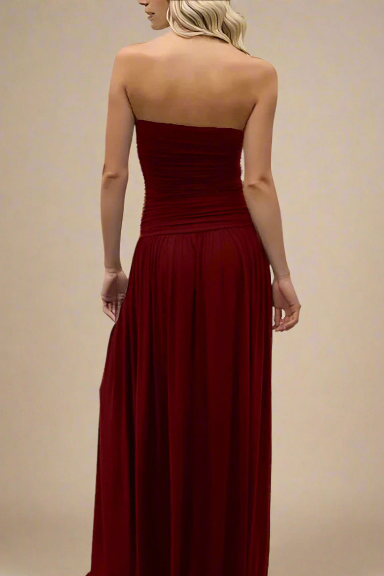 Woman wearing a figure flattering North Wrap Maxi Dress - Red Wine BODYCON COLLECTION Pty Ltd