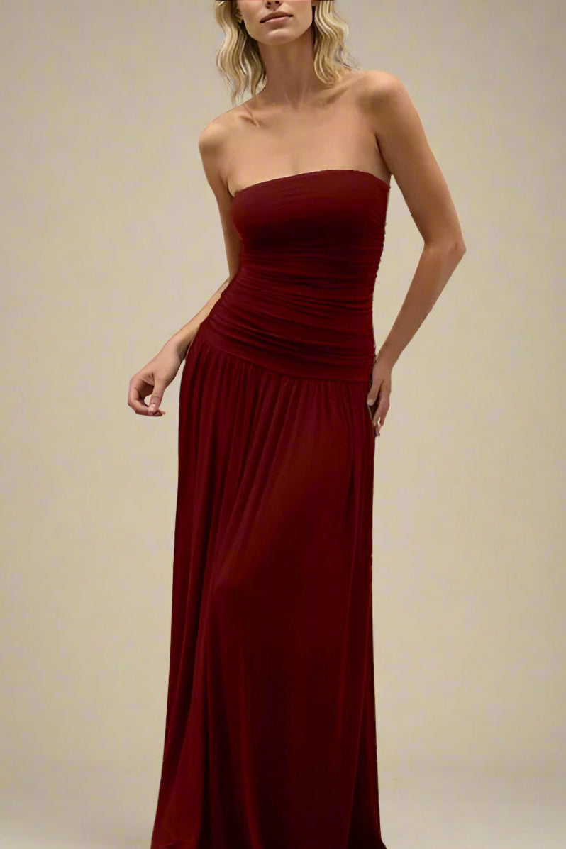 Woman wearing a figure flattering North Wrap Maxi Dress - Red Wine BODYCON COLLECTION Pty Ltd