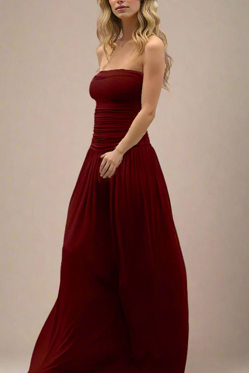 Woman wearing a figure flattering North Wrap Maxi Dress - Red Wine BODYCON COLLECTION Pty Ltd