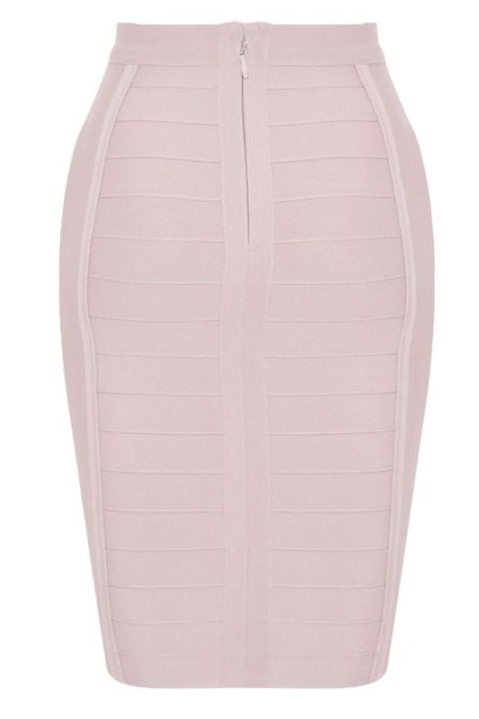 Woman wearing a figure flattering  Pencil High Waist Bandage Knee Length Cocktail Skirt - Cream BODYCON COLLECTION