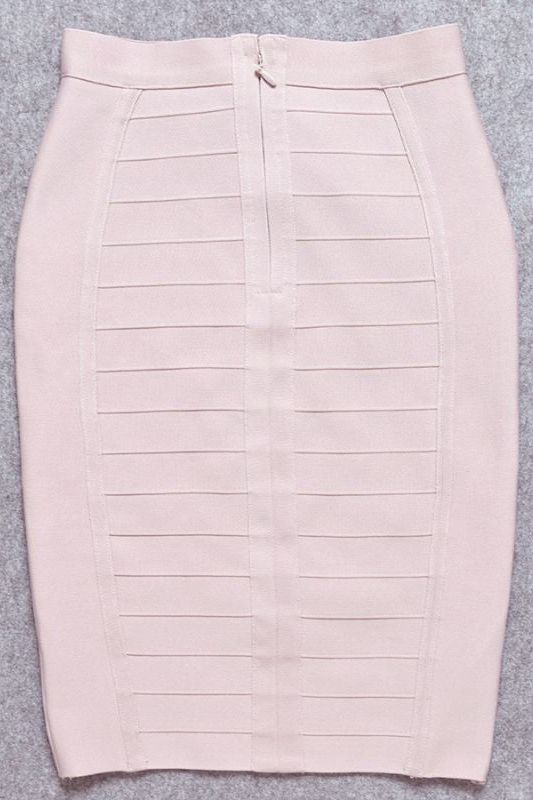 Woman wearing a figure flattering  Pencil High Waist Bandage Knee Length Cocktail Skirt - Cream BODYCON COLLECTION