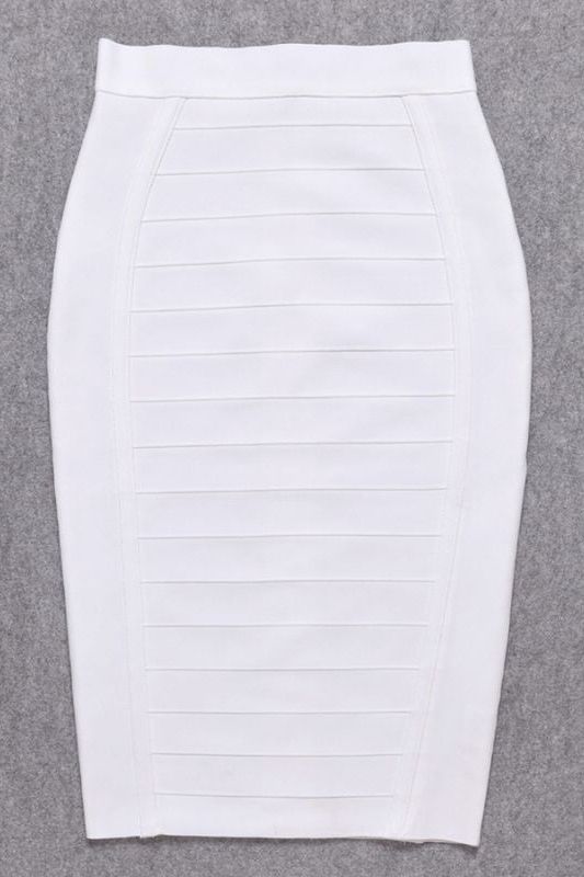 Woman wearing a figure flattering  Pencil High Waist Bandage Knee Length Cocktail Skirt - Pearl White BODYCON COLLECTION