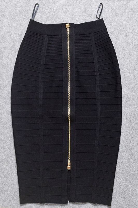 Woman wearing a figure flattering  Pencil High Waist Bandage Knee Length Knitted Skirt - Classic Black BODYCON COLLECTION