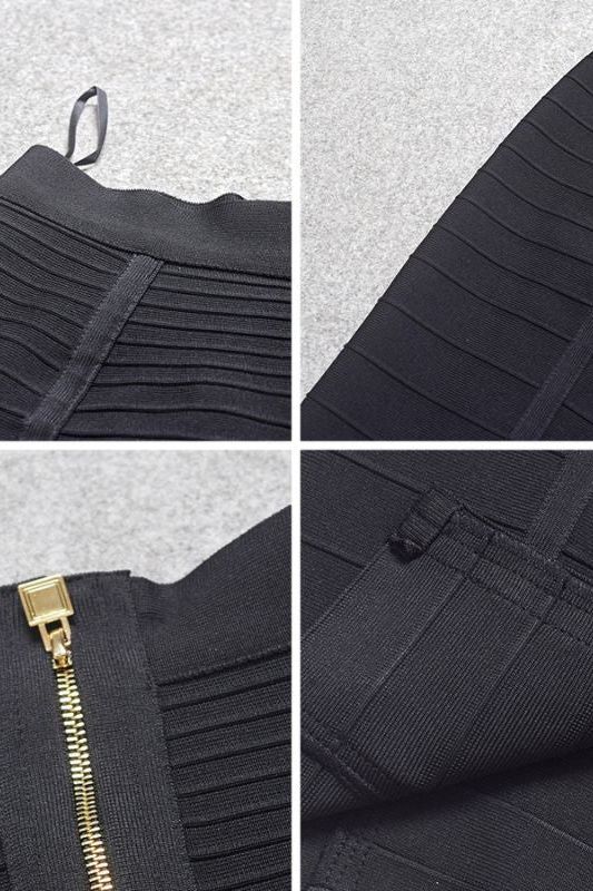 Woman wearing a figure flattering  Pencil High Waist Bandage Knee Length Knitted Skirt - Classic Black BODYCON COLLECTION