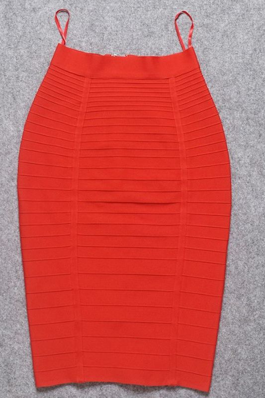 Woman wearing a figure flattering Pencil High Waist Bandage Knee Length Knitted Skirt - Lipstick Red BODYCON COLLECTION