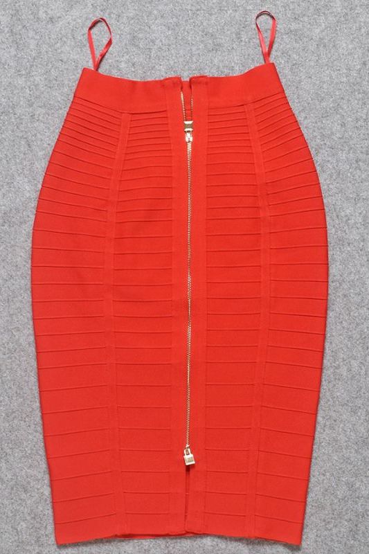 Woman wearing a figure flattering Pencil High Waist Bandage Knee Length Knitted Skirt - Lipstick Red BODYCON COLLECTION