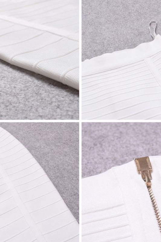 Woman wearing a figure flattering Pencil High Waist Bandage Knee Length Knitted Skirt - Pearl White BODYCON COLLECTION