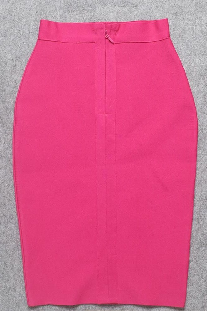 Woman wearing a figure flattering Pencil High Waist Bandage Knee Length Skirt - Hot Pink BODYCON COLLECTION