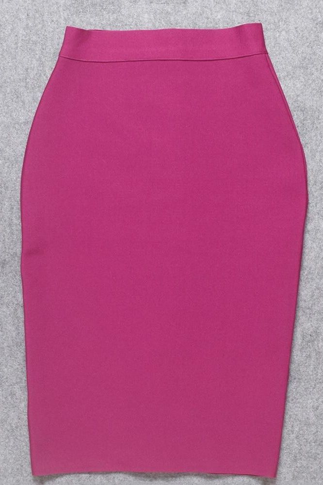 Woman wearing a figure flattering Pencil High Waist Bandage Knee Length Skirt - Magenta Pink BODYCON COLLECTION