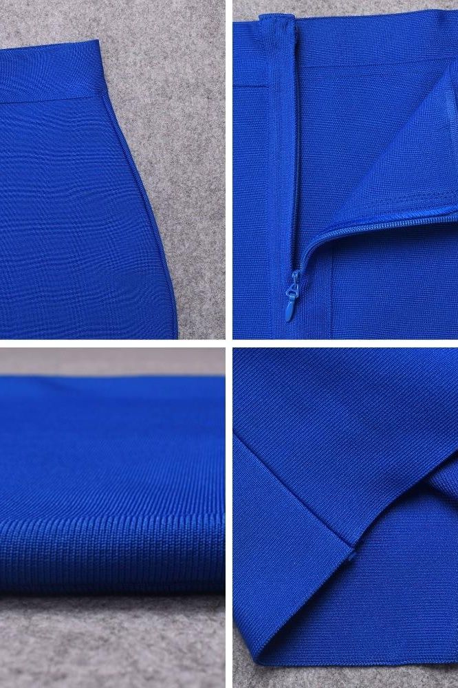 Woman wearing a figure flattering Pencil High Waist Bandage Knee Length Skirt - Royal Blue BODYCON COLLECTION