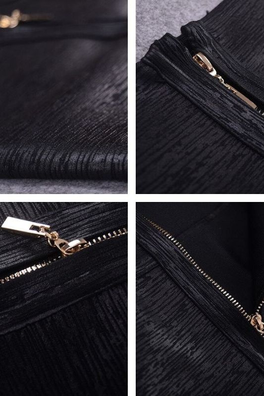 Woman wearing a figure flattering Pencil High Waist Bandage Metallic Midi Skirt - Classic Black BODYCON COLLECTION