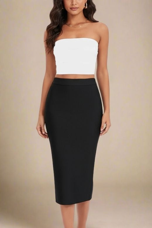 Pencil Skirt High Waisted Skirt With Straps Black High Waist