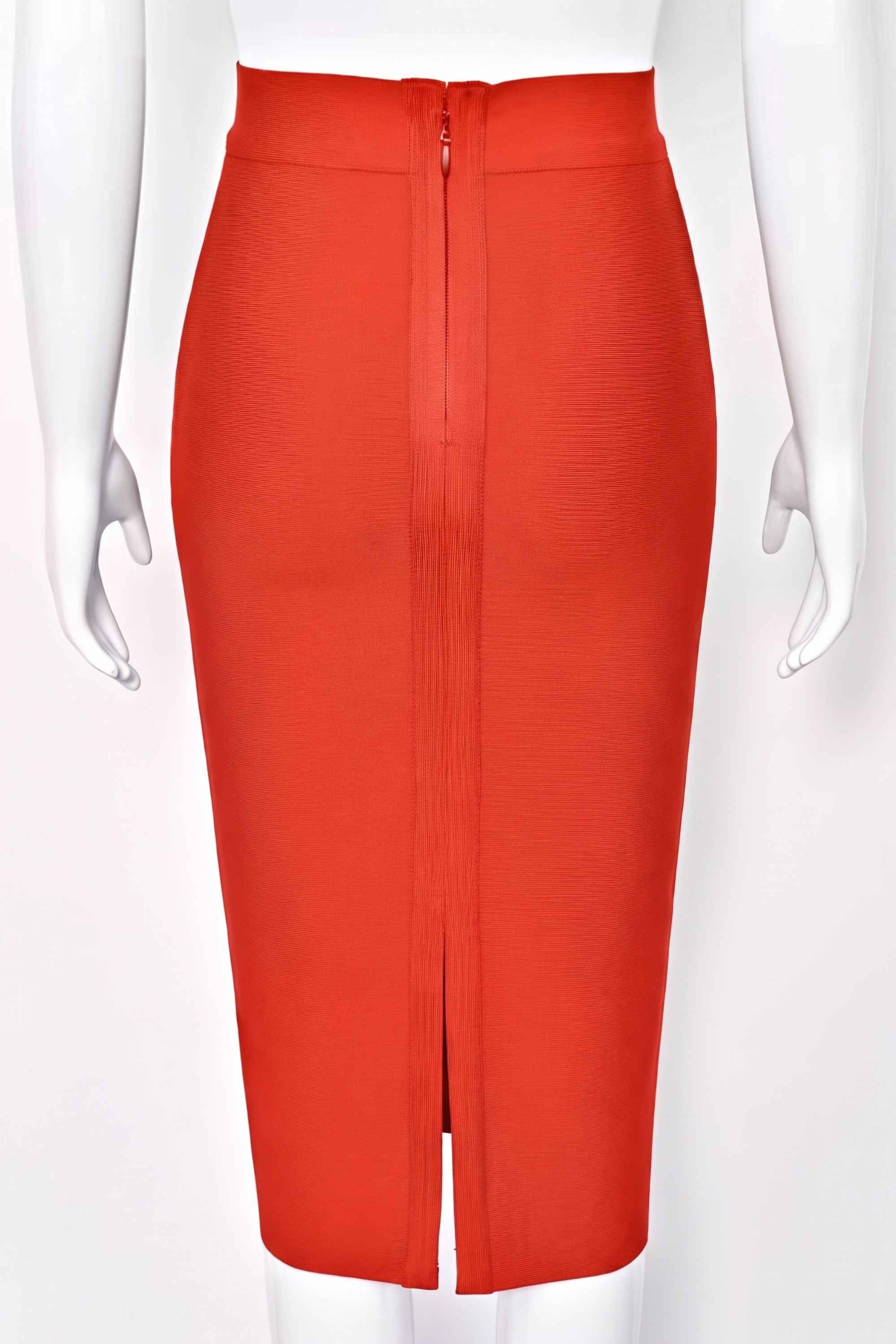 Woman wearing a figure flattering Pencil High Waist Bandage Midi Skirt - Lipstick Red BODYCON COLLECTION