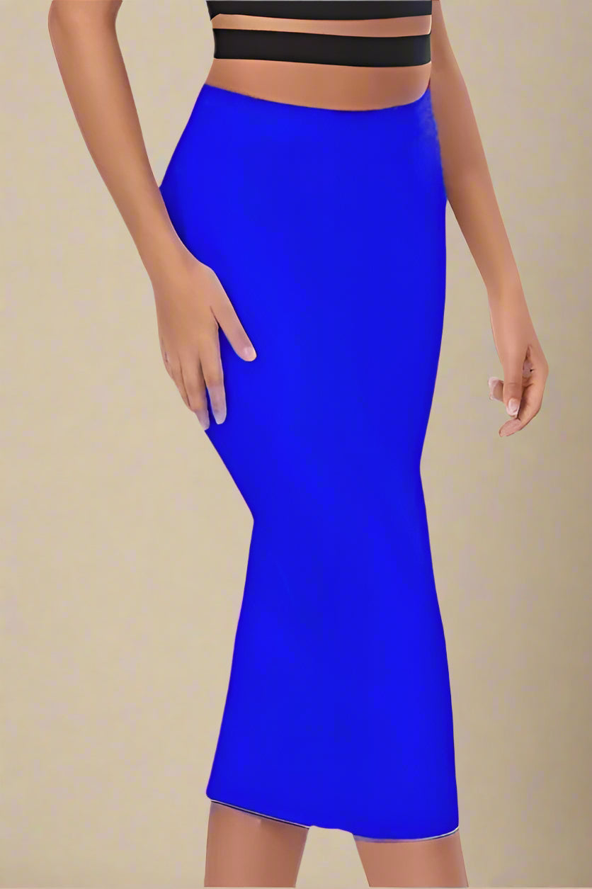 Woman wearing a figure flattering Pencil High Waist Bandage Midi Skirt - Royal Blue BODYCON COLLECTION