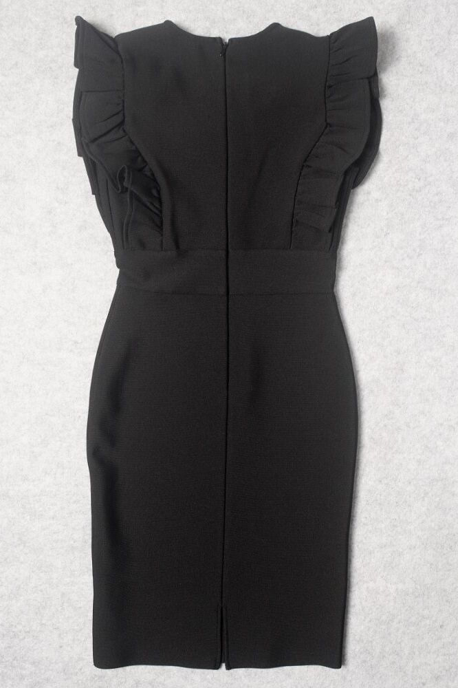 Woman wearing a figure flattering Phoebe Bodycon Dress - Classic Black BODYCON COLLECTION