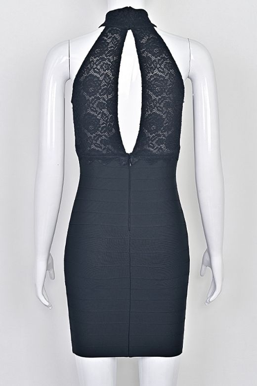 Woman wearing a figure flattering Quinn Bandage Mini Dress - Classic Black BODYCON COLLECTION Pty Ltd