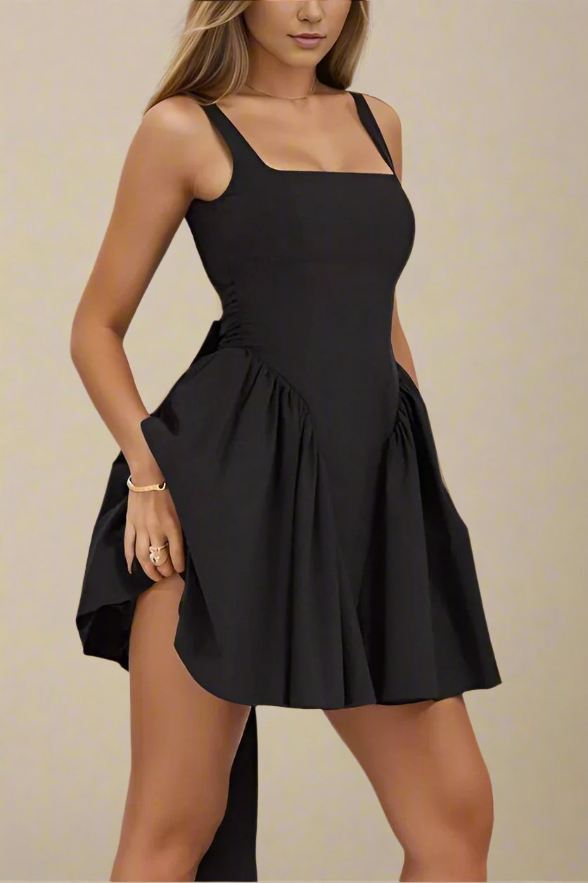 Woman wearing a figure flattering Rian Bodycon Mini Dress - Classic Black BODYCON COLLECTION