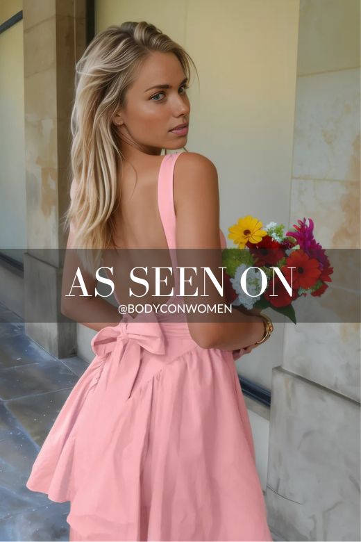 Woman wearing a figure flattering Rian Bodycon Mini Dress - Dusty Pink BODYCON COLLECTION