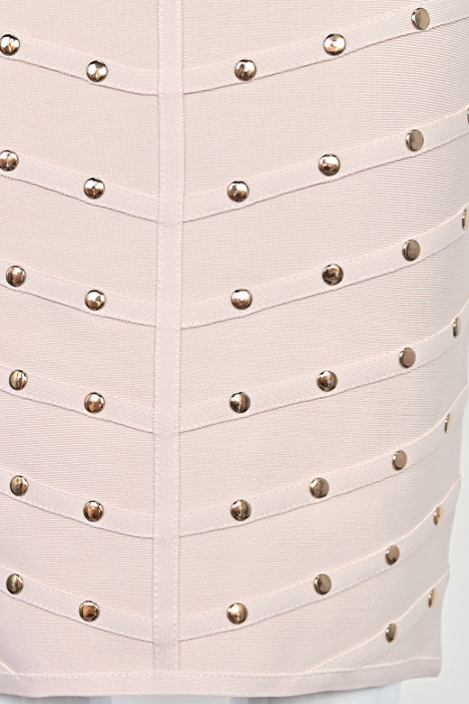 Woman wearing a figure flattering Rosa Long Sleeve Bodycon Dress - Cream BODYCON COLLECTION