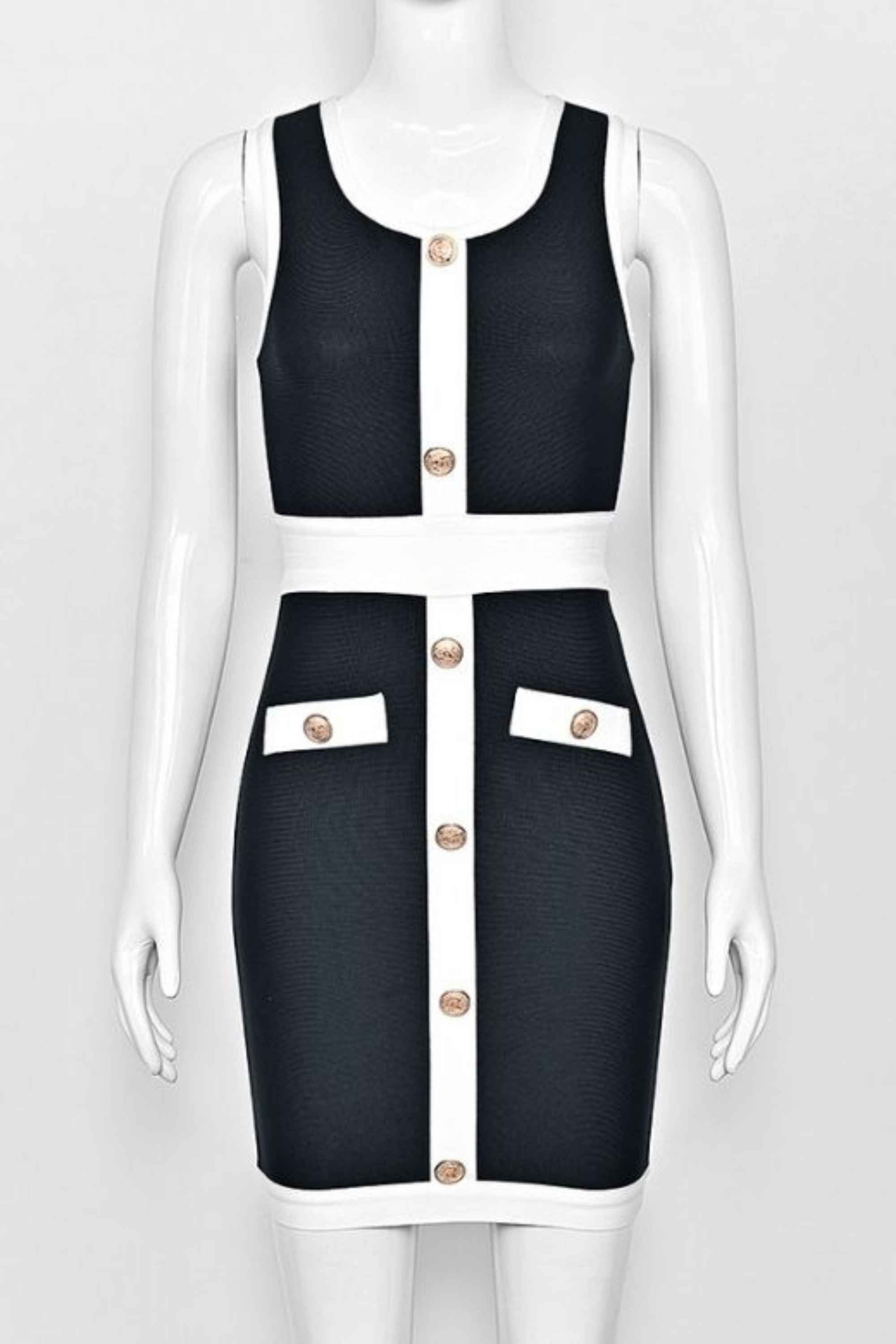 Woman wearing a figure flattering Rosie Bodycon Dress - Classic Black BODYCON COLLECTION