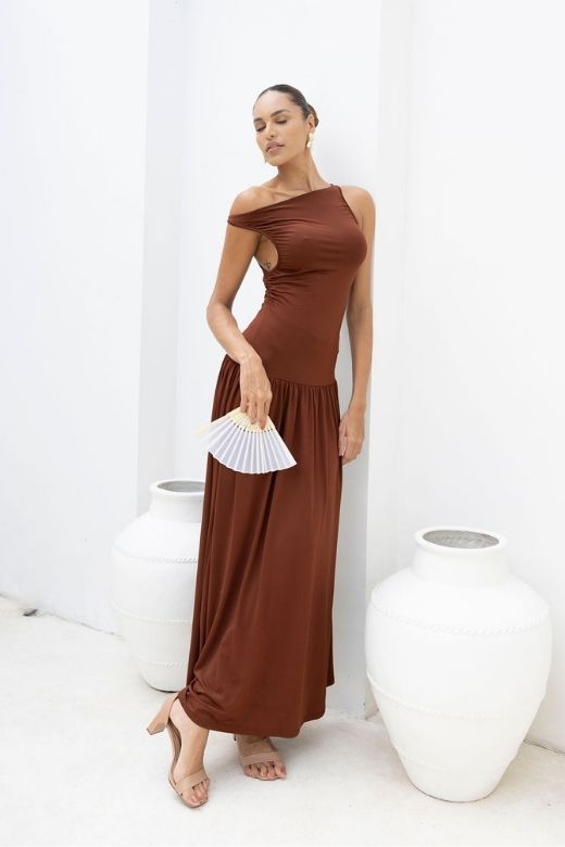 Woman wearing a figure flattering  Saint Bodycon Wrap Maxi Dress - Chilli Red BODYCON COLLECTION Pty Ltd