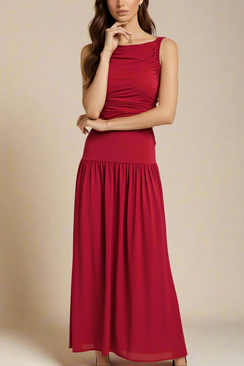 Woman wearing a figure flattering  Saint Bodycon Wrap Maxi Dress - Chilli Red BODYCON COLLECTION Pty Ltd