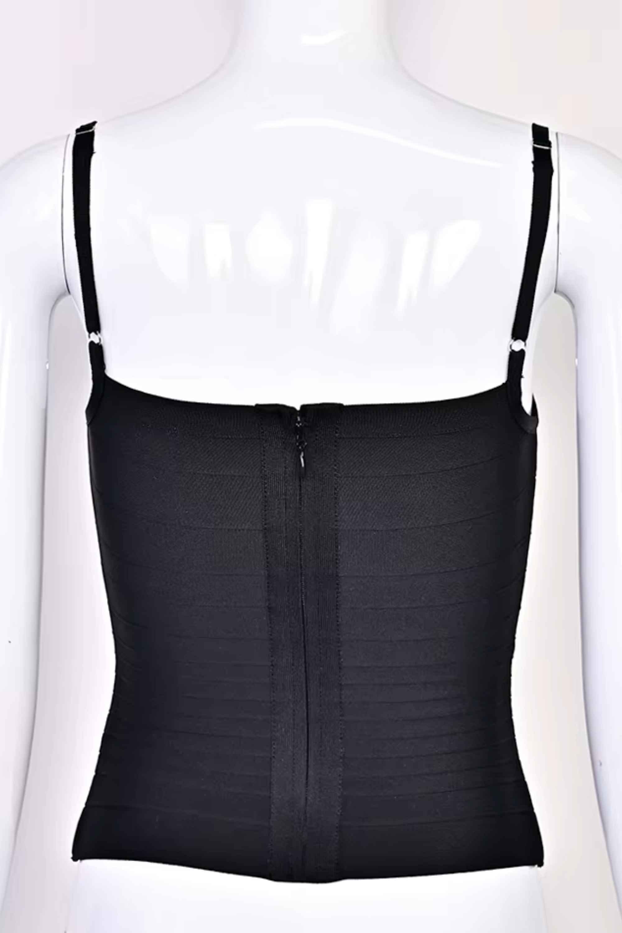 Woman wearing a figure flattering Scarlett Bandage Tank Top - Classic Black BODYCON COLLECTION Pty Ltd