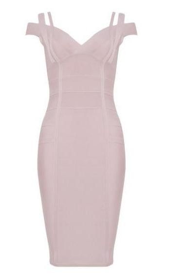 Woman wearing a figure flattering  Sia Bandage Dress - Cream Bodycon Collection