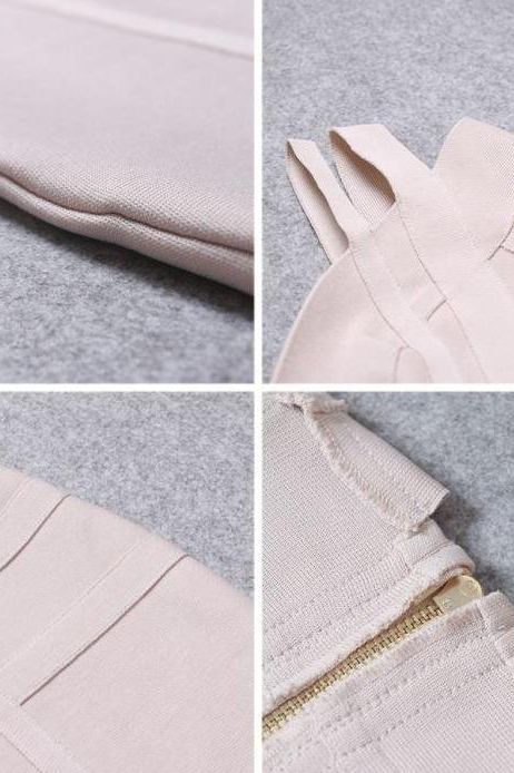 Woman wearing a figure flattering Sia Bandage Dress - Cream Bodycon Collection