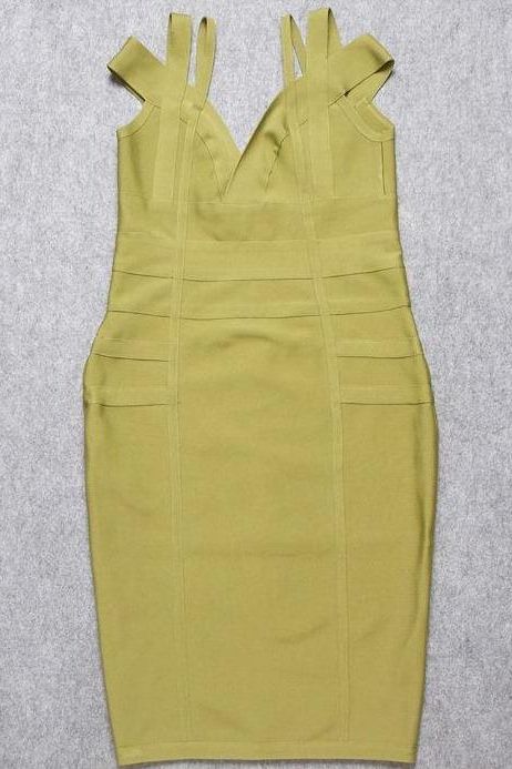 Woman wearing a figure flattering Sia Bandage Dress - Olive Green Bodycon Collection