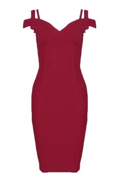 Woman wearing a figure flattering  Sia Bandage Dress - Red Wine Bodycon Collection