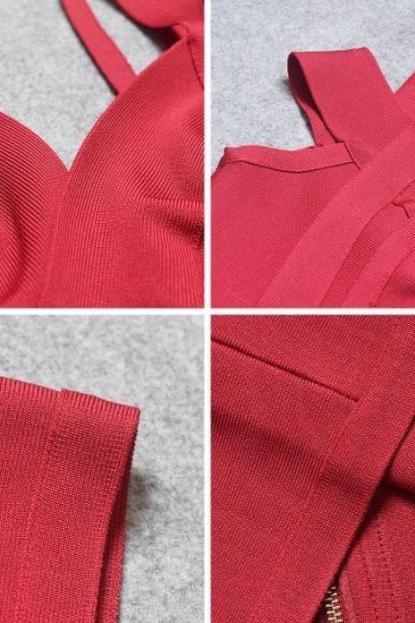 Woman wearing a figure flattering Sia Bandage Dress - Red Wine Bodycon Collection