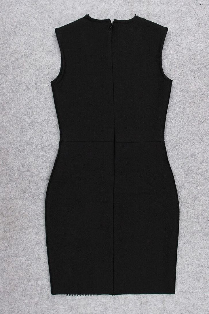 Woman wearing a figure flattering Sofie Bodycon Mini Dress - Classic Black BODYCON COLLECTION