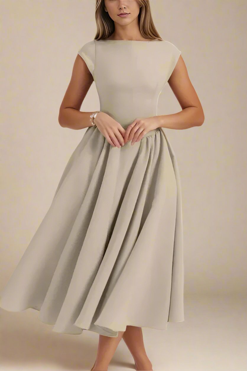 Woman wearing a figure flattering Stella Bodycon Midi Dress - Cream BODYCON COLLECTION