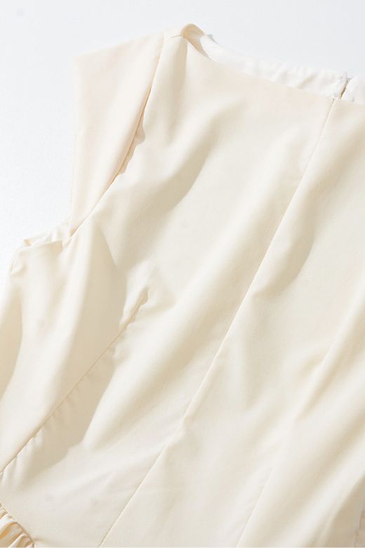 Woman wearing a figure flattering Stella Bodycon Midi Dress - Ivory White BODYCON COLLECTION