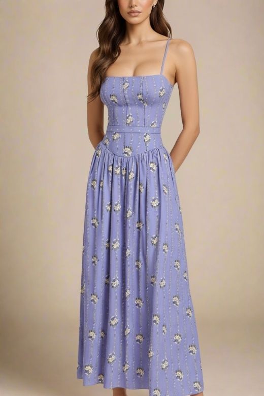 Woman wearing a figure flattering Tasmin Midi Dress - Royal Blue BODYCON COLLECTION