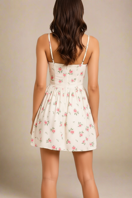 Woman wearing a figure flattering Tasmin Mini Dress - Cream BODYCON COLLECTION