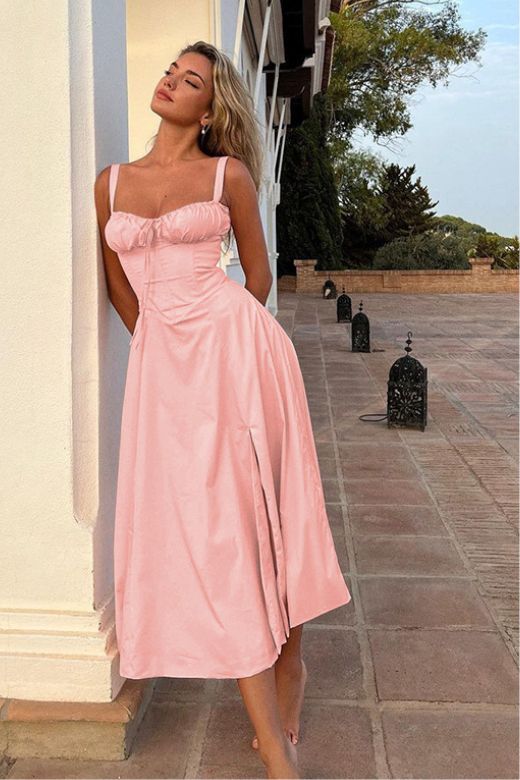 Woman wearing a figure flattering Taylor Bodycon Day Midi Dress - Baby Blue BODYCON COLLECTION