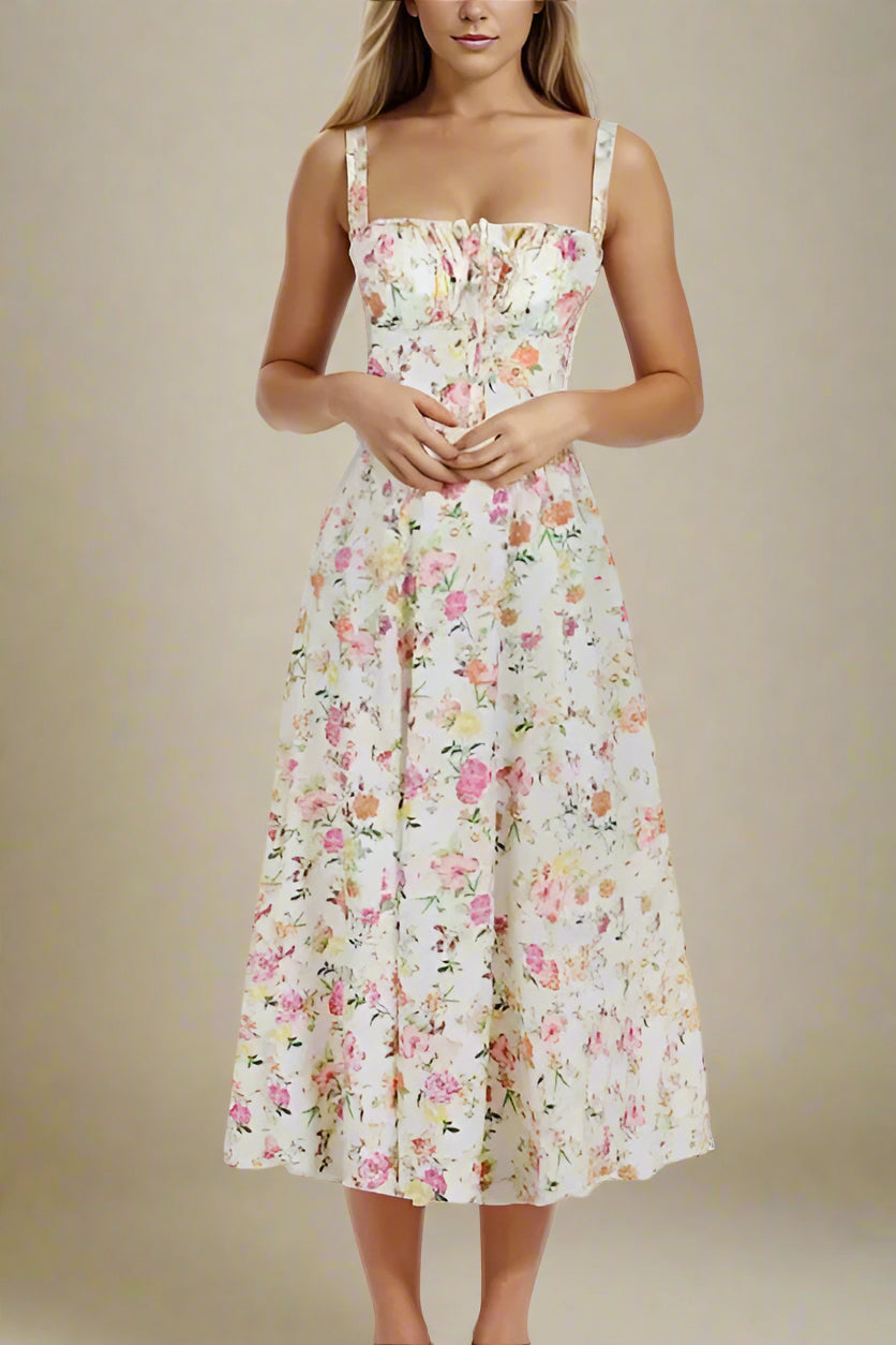 Woman wearing a figure flattering Taylor Bodycon Day Midi Dress - Flamingo Pink BODYCON COLLECTION