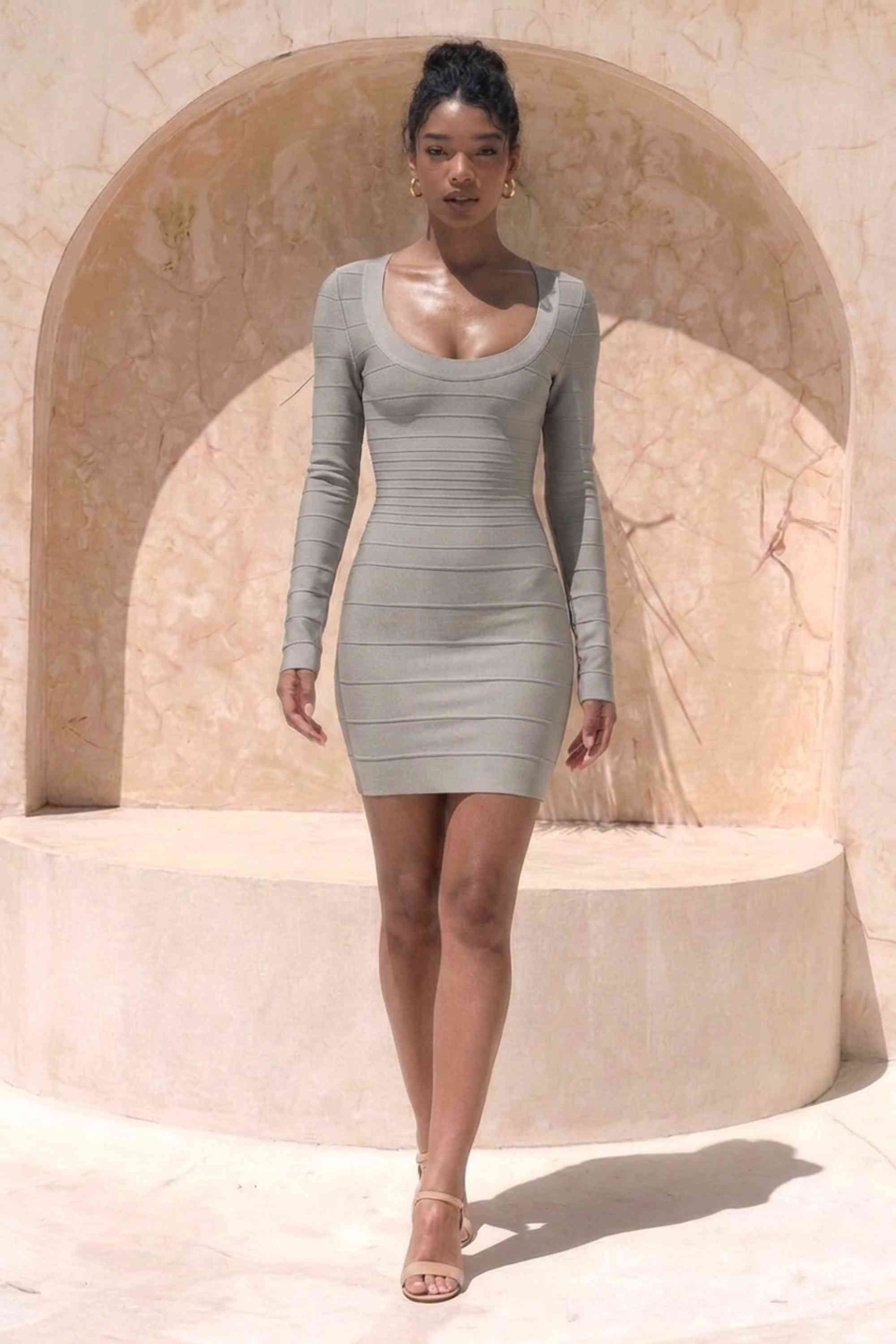 Valentina Grey Long Sleeve Dress