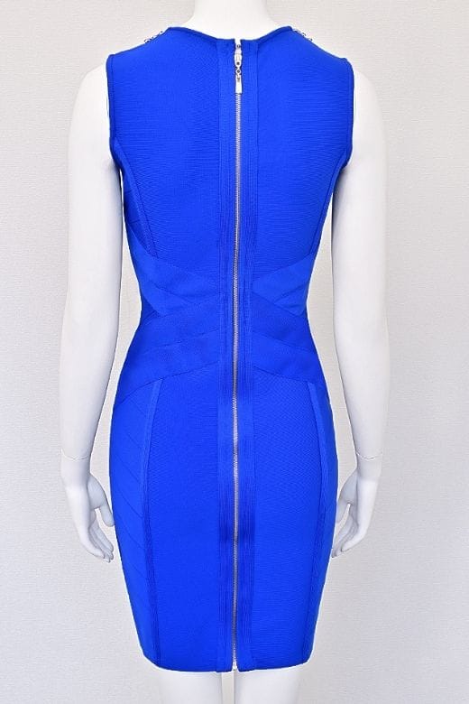 Woman wearing a figure flattering Vivian Bandage Dress - Royal Blue BODYCON COLLECTION Pty Ltd