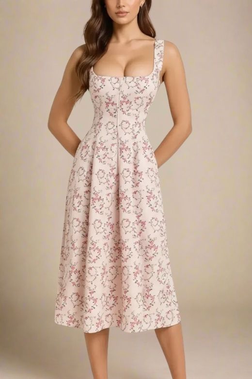 Woman wearing a figure flattering Willa Midi Dress - Dusty Pink BODYCON COLLECTION Pty Ltd