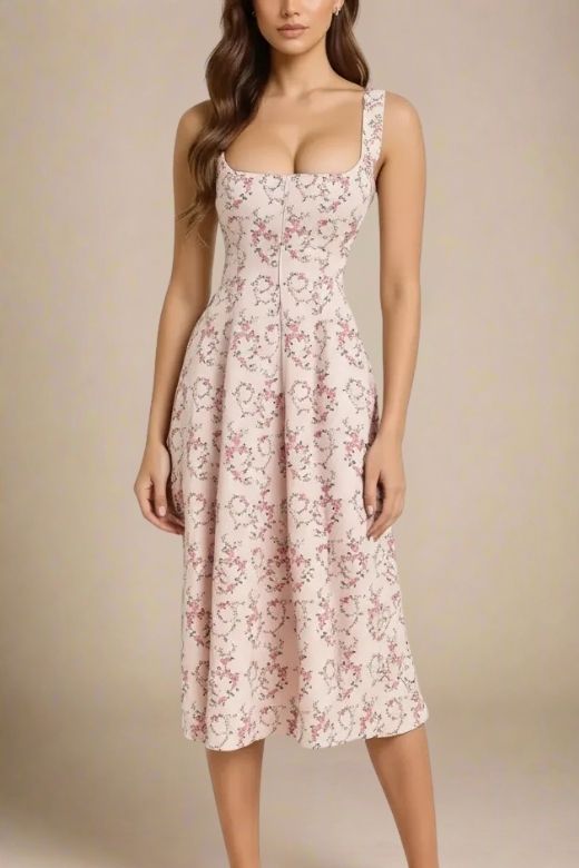 Woman wearing a figure flattering Willa Midi Dress - Dusty Pink BODYCON COLLECTION Pty Ltd