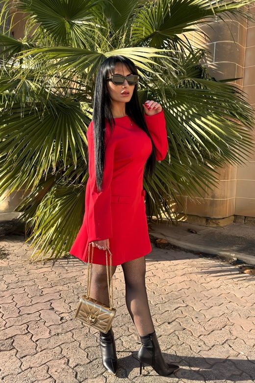 Woman wearing a figure flattering Zena Long Sleeve Bodycon Mini Dress - Lipstick Red BODYCON COLLECTION